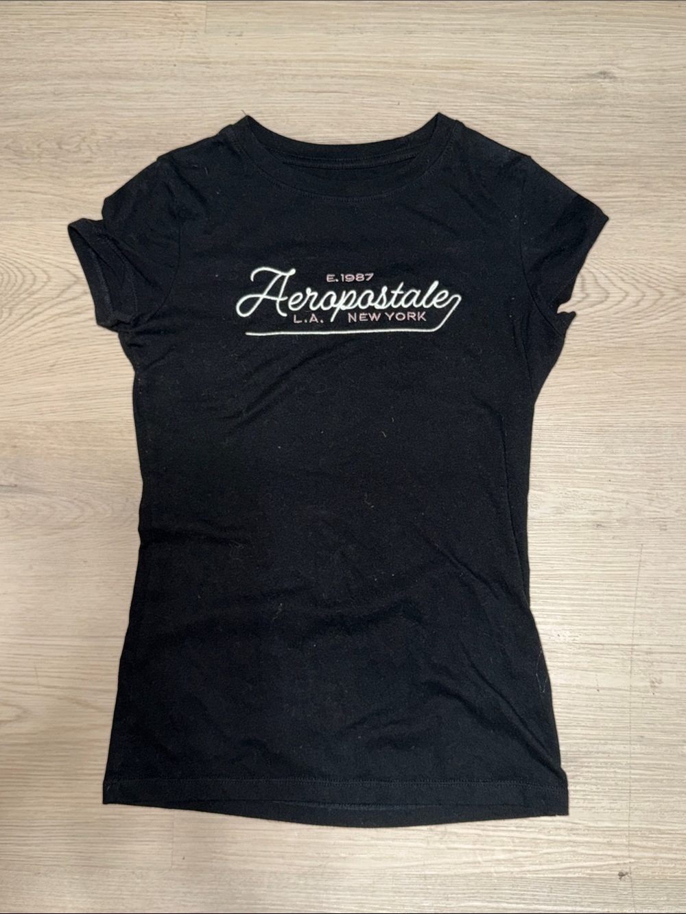 Aeropostale Black Short Sleeve Script Logo Tee Sz XS
